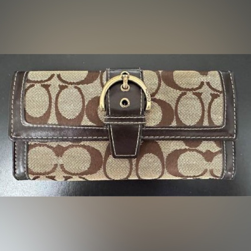 Coach Brown Signature Large Wallet Designer Brown Multi Compartments